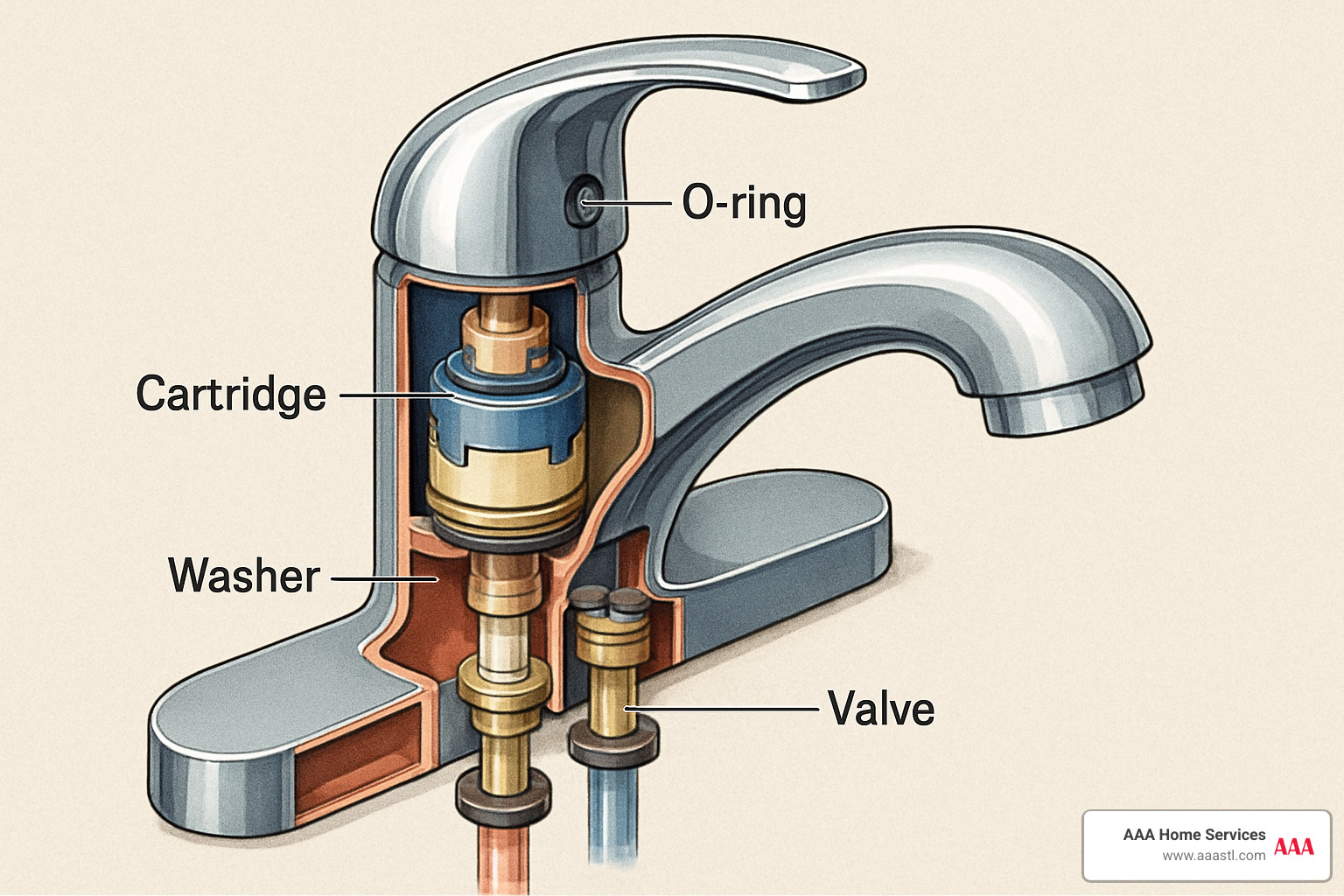 Leaky Faucet? Local Plumbers Ready to Help 4 faucet cutaway showing internal parts - faucet repair near me