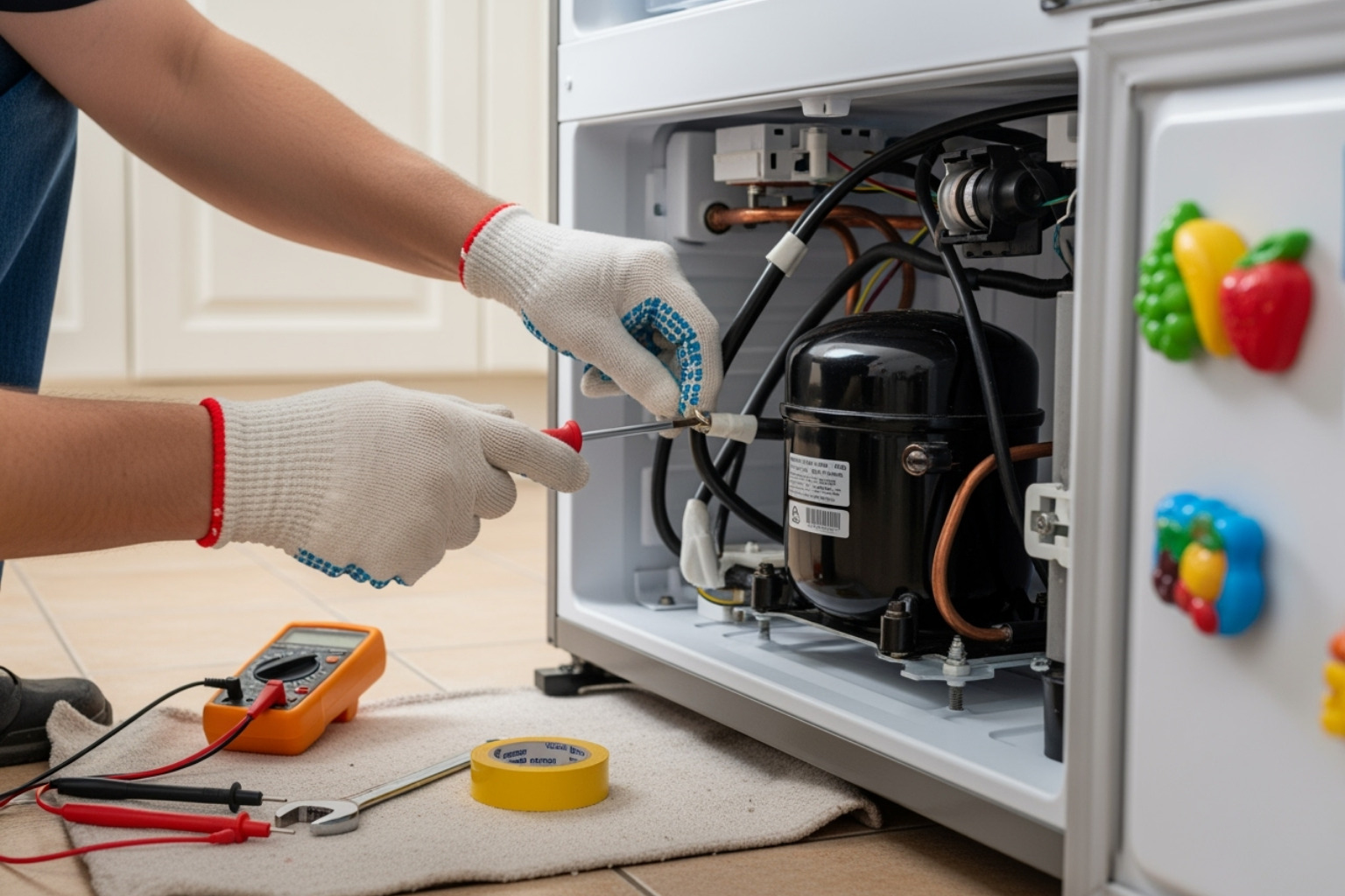 close up of technician hand with tools - fridge repair st louis close up of technician hand with tools - fridge repair st louis