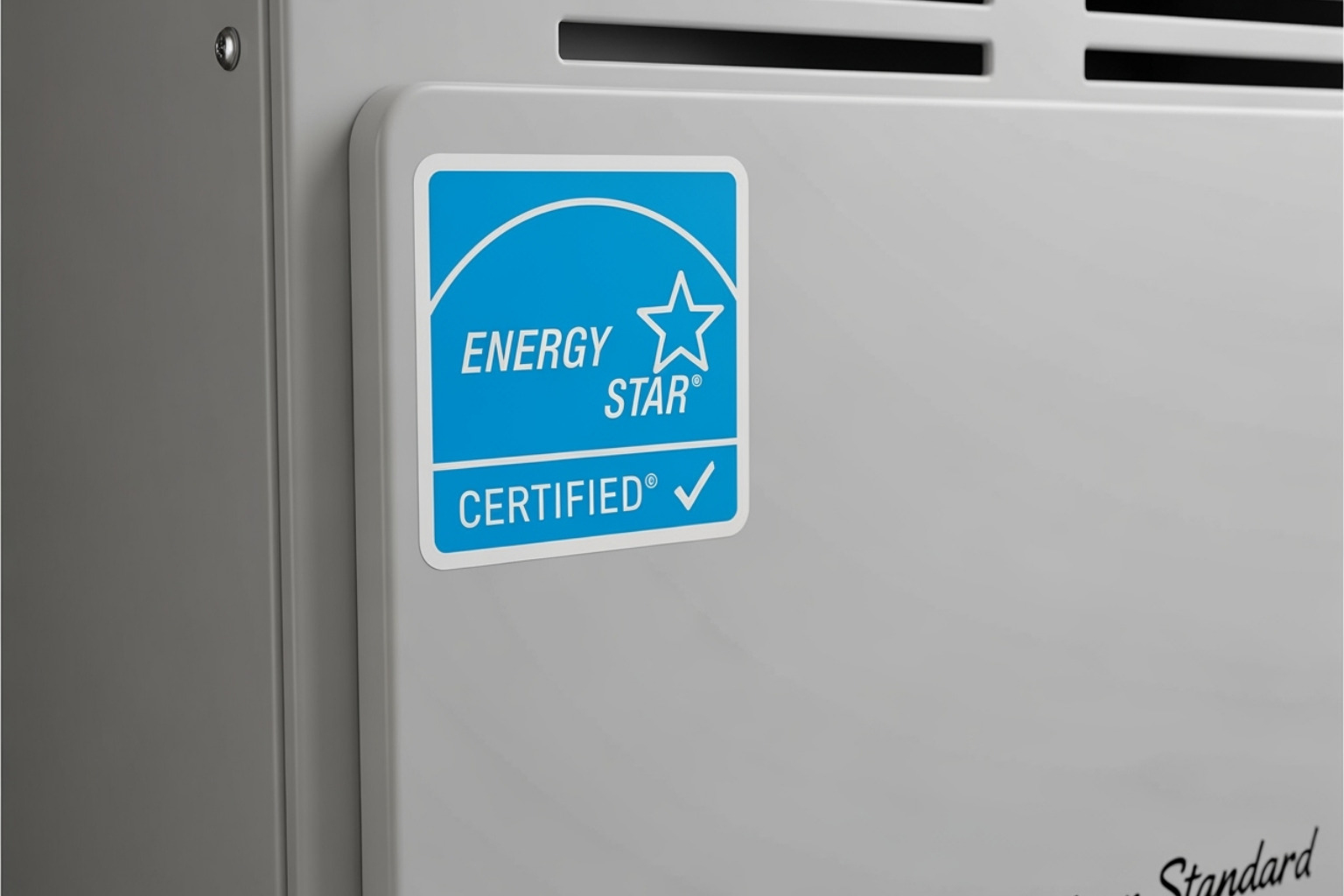 ENERGY STAR label on a modern American Standard furnace - home furnace replacement ENERGY STAR label on a modern American Standard furnace - home furnace replacement