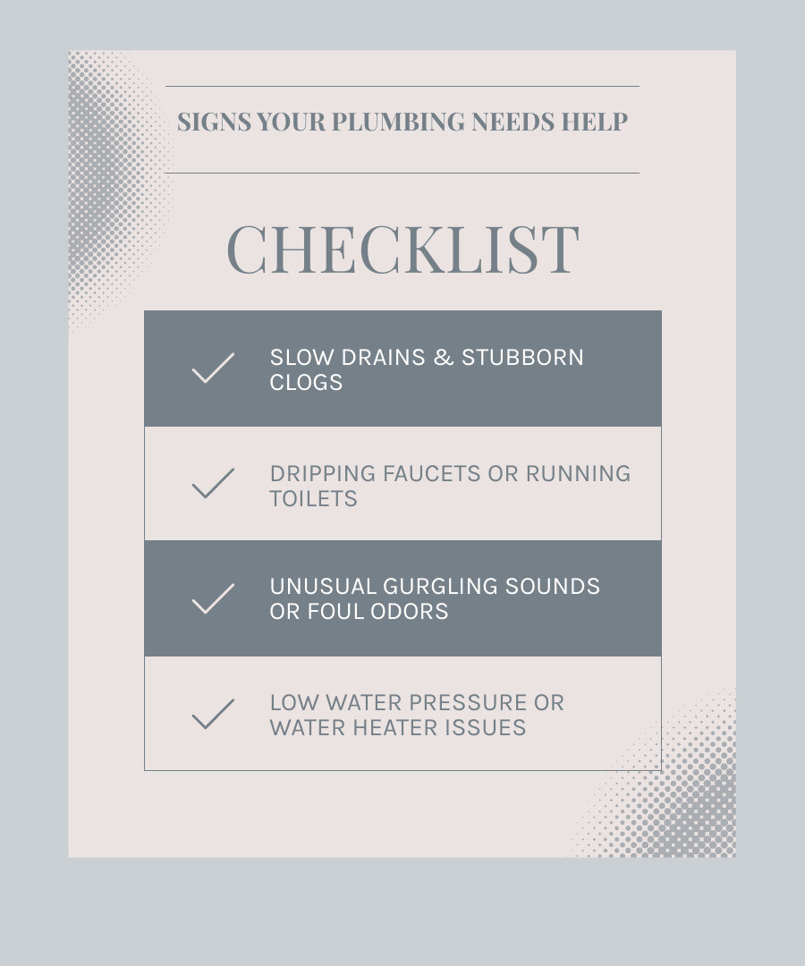 Infographic explaining the signs of a plumbing problem - drain and plumbing services infographic checklist-light-blue-grey Infographic explaining the signs of a plumbing problem - drain and plumbing services infographic checklist-light-blue-grey