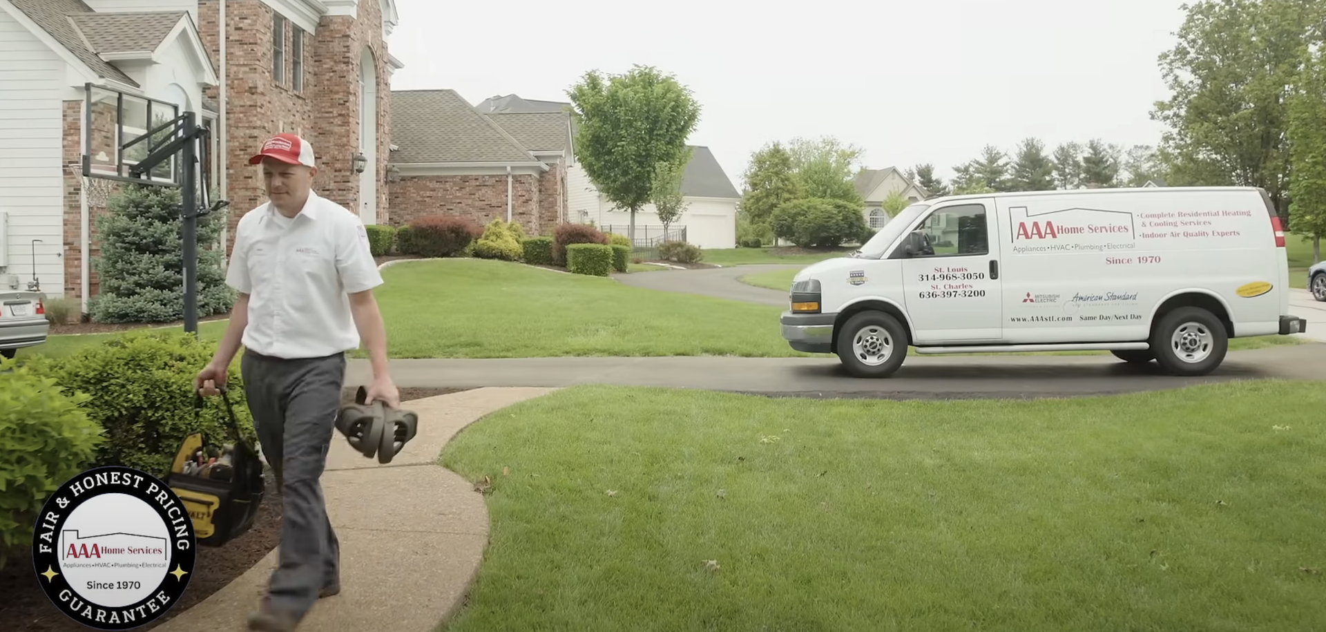 Friendly AAA Home Services technician with a van - American Standard Heating & Cooling Friendly AAA Home Services technician with a van - American Standard Heating & Cooling